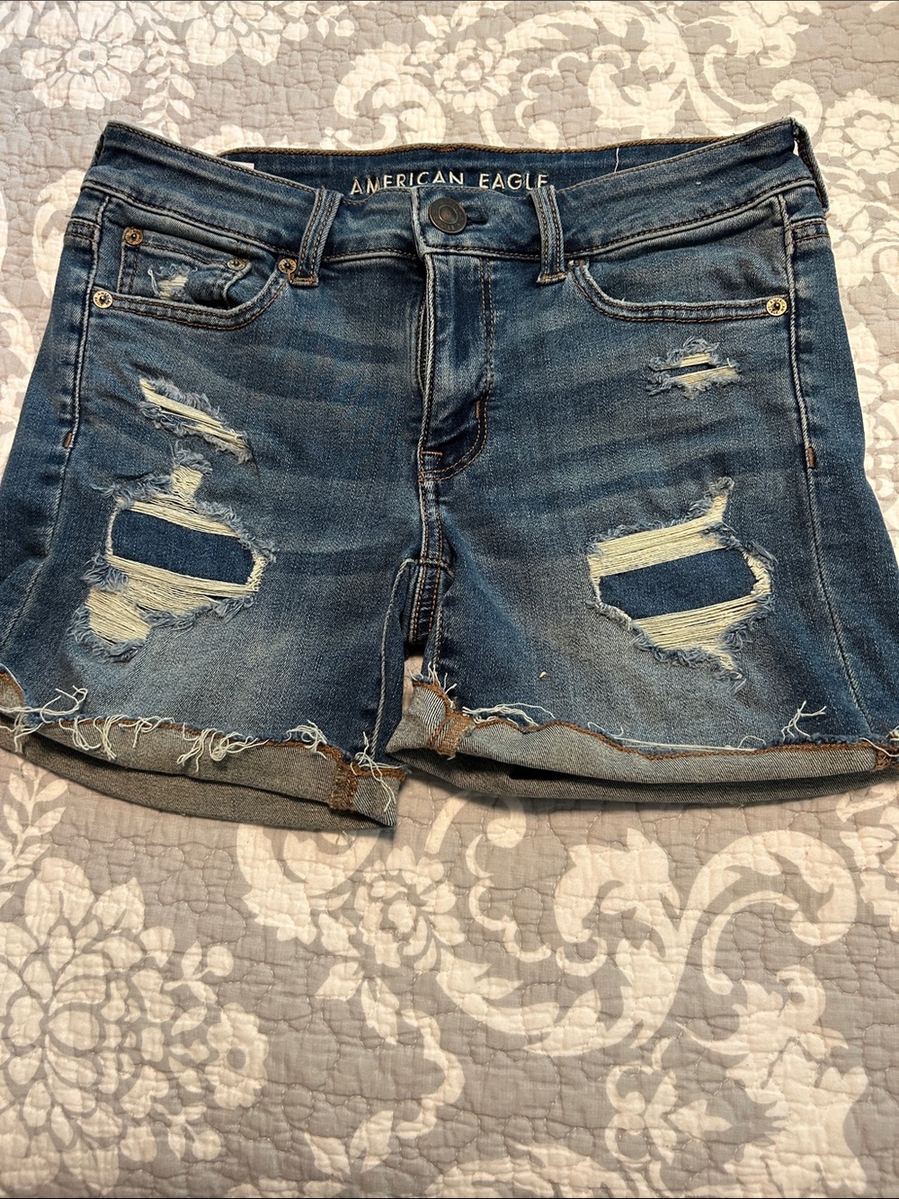 American Eagle Outfitters Distressed Dark Blue Denim Shorts